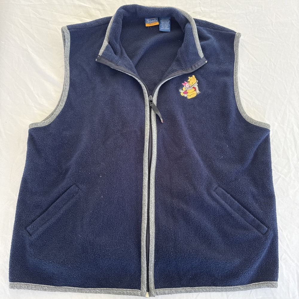 Disney Vest Womens Plus 22W/24W Blue Fleece Zip Winnie The Pooh Piglet Sweater